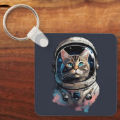 Astronaut Cat in Space Waterverf Kunst Sleutelhanger (Voorkant)