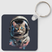 Astronaut Cat in Space Waterverf Kunst Sleutelhanger (Achterkant)