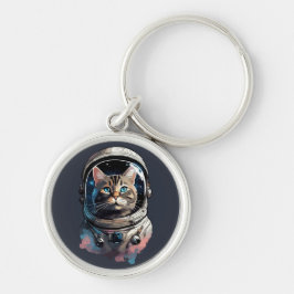 Astronaut Cat in Space Waterverf Kunst Sleutelhanger