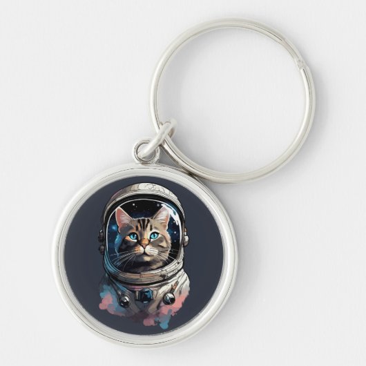 Astronaut Cat in Space Waterverf Kunst Sleutelhanger (Voorkant)