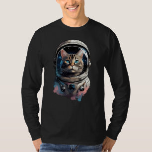 Astronaut Cat in Space Waterverf Kunst T-shirt