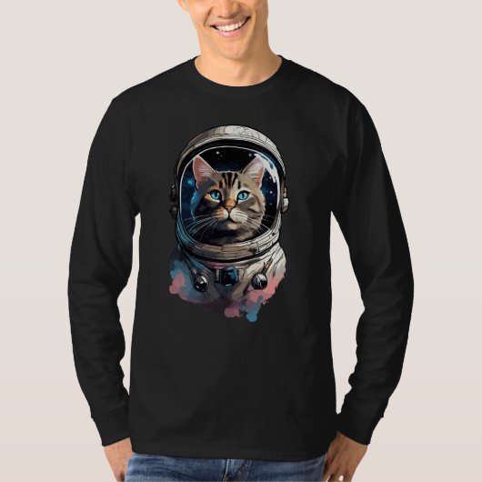 Astronaut Cat in Space Waterverf Kunst T-shirt (Voorkant)