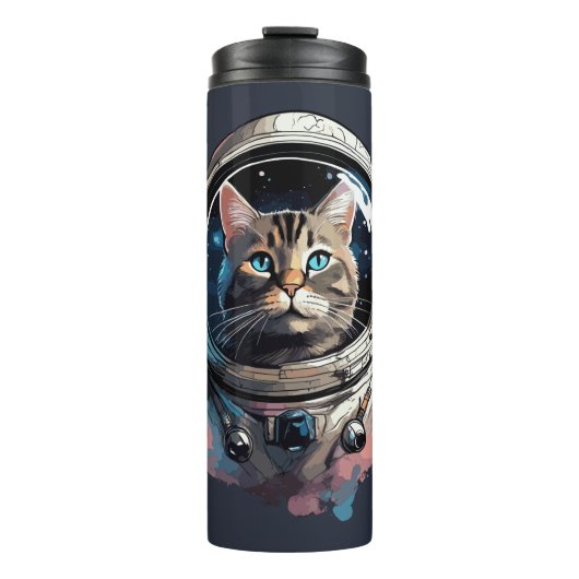 Astronaut Cat in Space Waterverf Kunst Thermosbeker (Voorkant)