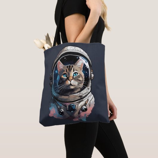 Astronaut Cat in Space Waterverf Kunst Tote Bag (Dichtbij)