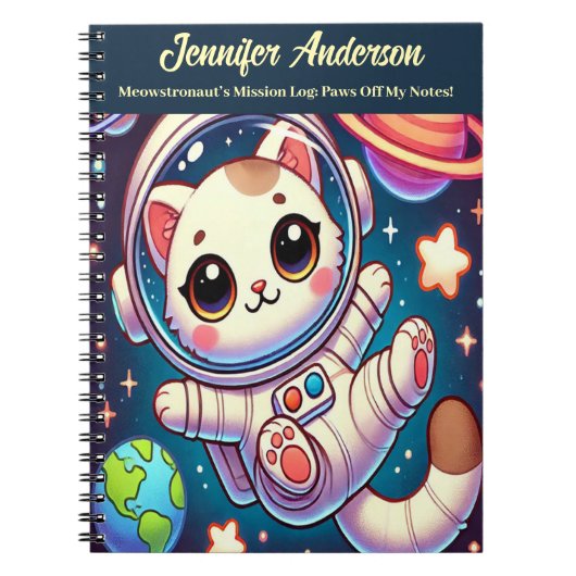 Astronaut Cat Notitieboek naam en titel (Voorkant)