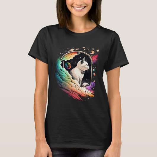 Astronaut Cat or  Space Cat on Galaxy Cat   4 T-shirt (Voorkant)