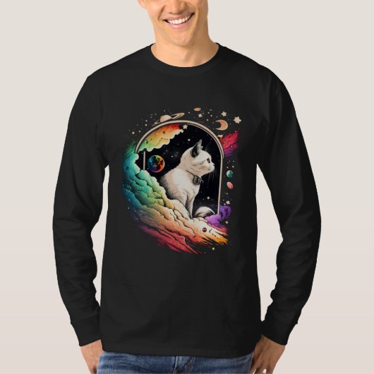 Astronaut Cat or Space Cat on Galaxy Cat 4 T-shirt (Voorkant)