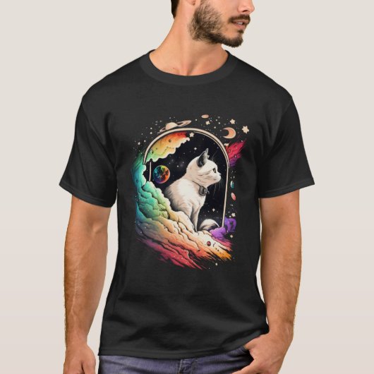 Astronaut Cat or Space Cat on Galaxy Cat 4 T-shirt (Voorkant)