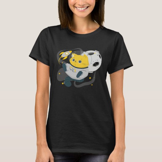 Astronaut Cat Or  Space Cat On Galaxy Kitten T-shirt (Voorkant)