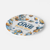 Astronaut Cat Outer Space Blast Off 1st Birthday Papieren Bordje (Gekanteld)