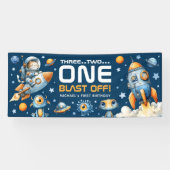 Astronaut Cat Outer Space Blast Off 1st Birthday Spandoek (Horizontaal)
