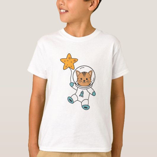 Astronaut Cat Planet Moon Star Space T-shirt (Voorkant)