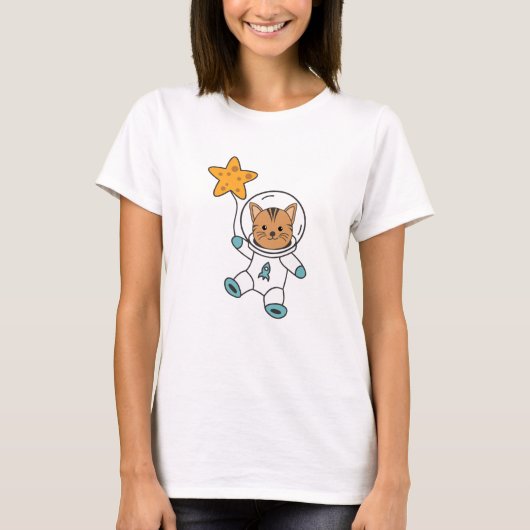 Astronaut Cat Planet Moon Star Space T-shirt (Voorkant)