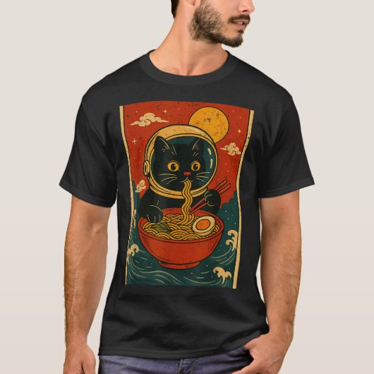 Astronaut Cat Ramen Japanese Graphic Tees Men Wome (Voorkant)