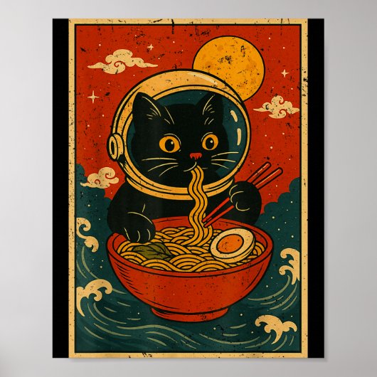 Astronaut Cat Ramen Japanese Graphic Tees Men Wome Poster (Voorkant)