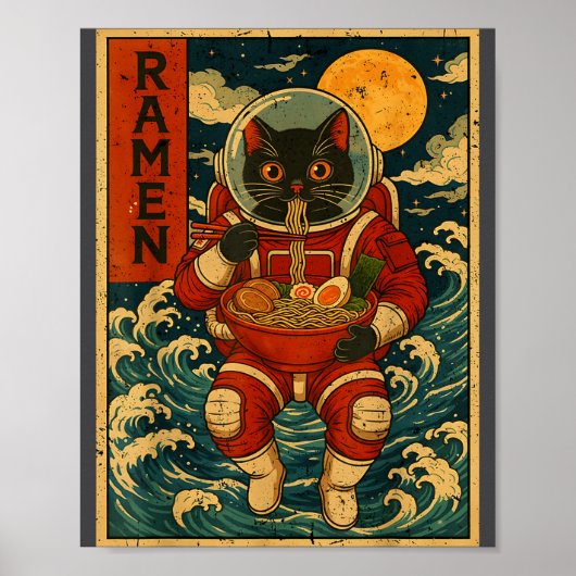 Astronaut Cat Ramen Japanese Graphic Tees Men Wome Poster (Voorkant)