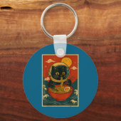 Astronaut Cat Ramen Japanese Graphic Tees Men Wome Sleutelhanger (Voorkant)