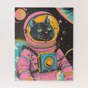 Astronaut Cat Retro Illustratie Legpuzzel