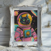 Astronaut Cat Retro Wall Art Print