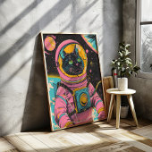 Astronaut Cat Retro Wall Art Print