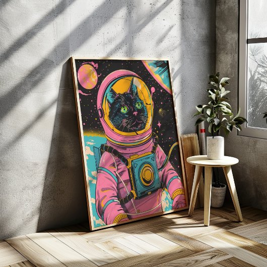Astronaut Cat Retro Wall Art Print