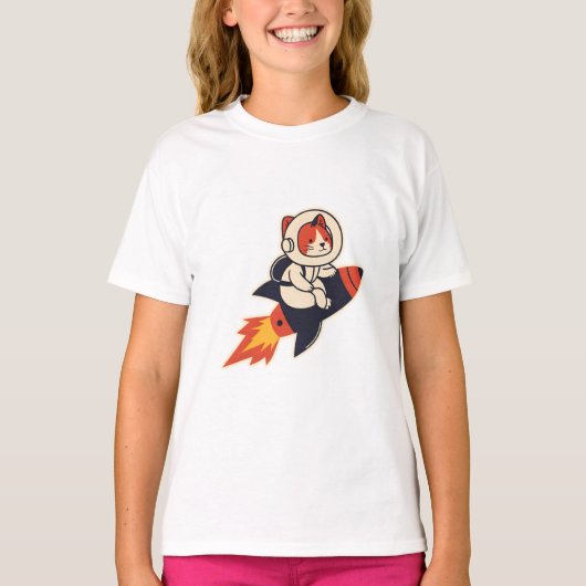 Astronaut Cat Riding Rocket - Cosmic Adventure Dee T-shirt (Voorkant)