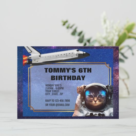 Astronaut Cat Space Uitnodiging (Staand voorkant)