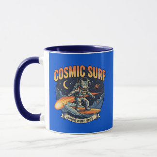 Astronaut Cat Surfing Comic Waves Mok