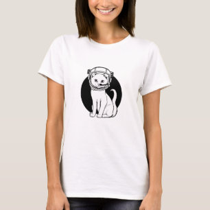 Astronaut Cat t shirt voor vrouwen Zwart-wit