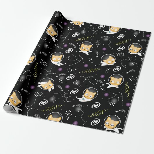 Astronaut Cat Wrapping Paper - Schattigee katten i Cadeaupapier (Uitgerold)