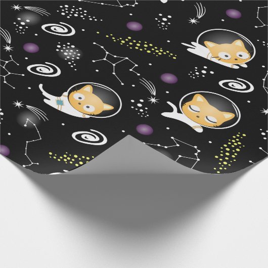 Astronaut Cat Wrapping Paper - Schattigee katten i Cadeaupapier (Hoek)