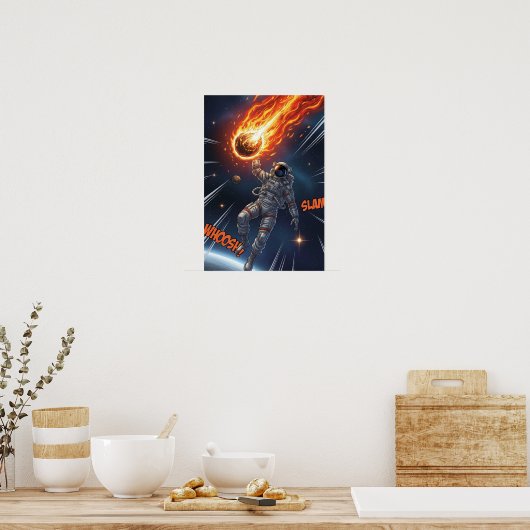Astronaut Catches Meteor in Space Dreamy Cosmic Poster (Keuken)