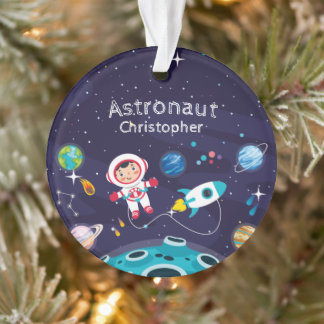 Astronaut child on the moon, monogrammed name ornament