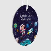 Astronaut child on the moon, monogrammed name ornament (voorkant)