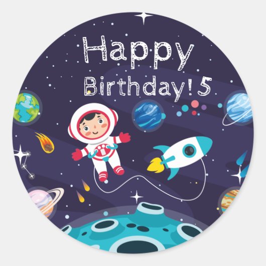   Astronaut child on the moon, monogrammed name Ronde Sticker (Voorkant)