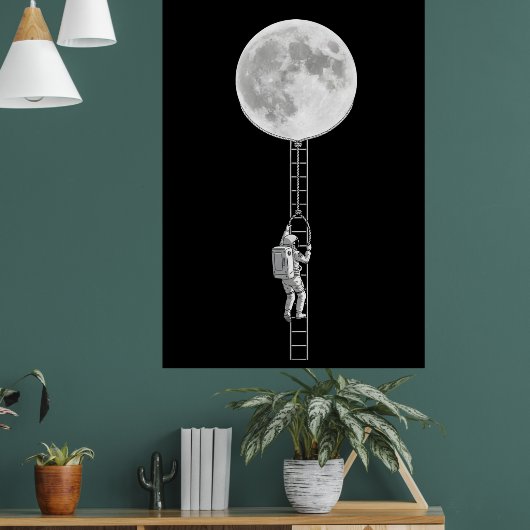 Astronaut Climbing the Moon – Surreal Space Art Poster (Woonkamer 1)