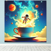 Astronaut Coffee Dream Canvas Afdruk (Insitu (Houten vloer))