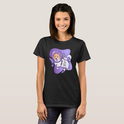 Astronaut Corgi Cute Floating Space Universe Desig T-shirt (Voorkant volledig)