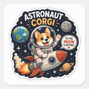 Astronaut Corgi – Naar de Maan & Verder! Vierkante Sticker