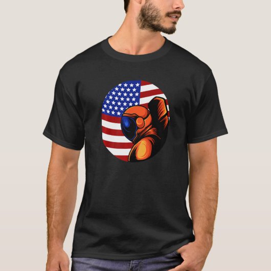 Astronaut Cosmonaut USA American Flag Space Roc T-shirt (Voorkant)