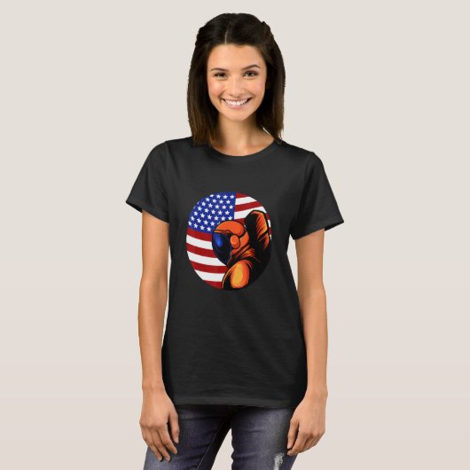 Astronaut Cosmonaut USA American Flag Space Roc T-shirt (Voorkant volledig)