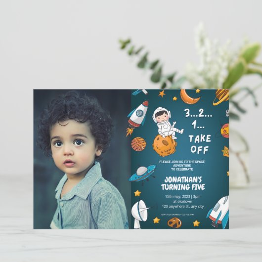 Astronaut Custom Photo Space planets blauw thema Kaart (Staand voorkant)