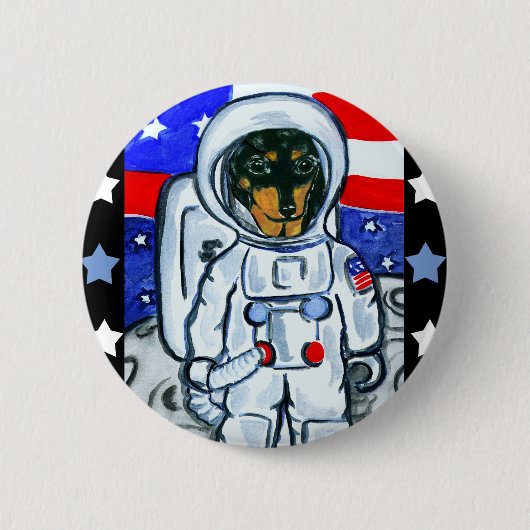 Astronaut dachshund ronde button 5,7 cm (Voorkant)