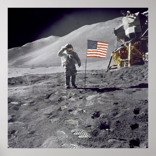 Astronaut David Scott Salutes Flag Poster (Voorkant)