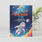 Astronaut Deep Space Raket Planeten Foto Verjaarda Kaart (Staand voorkant)