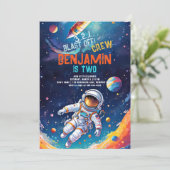 Astronaut Deep Space Raket Planeten Jongen Verjaar Kaart (Staand voorkant)