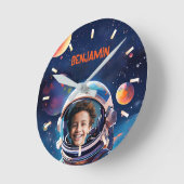 Astronaut Deep Space Sky Planets Kids Photo Gift  Ronde Klok (Hoek)