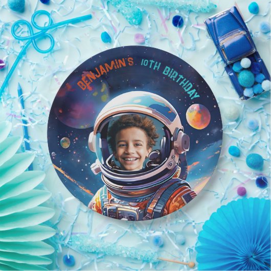Astronaut Deep Space Sky Planets Photo Birthday Papieren Bordje (Feest)