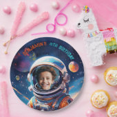 Astronaut Deep Space Sky Planets Photo Birthday Papieren Bordje (Feest)