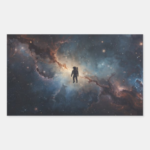 astronaut die door de uitgestrektheid van de ruimt rechthoekige sticker